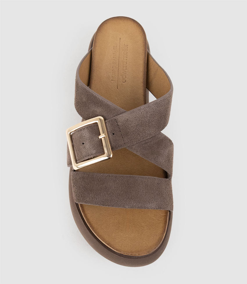 KACEY Crossover Slide on Unit in Chocolate Suede - Edward Meller
