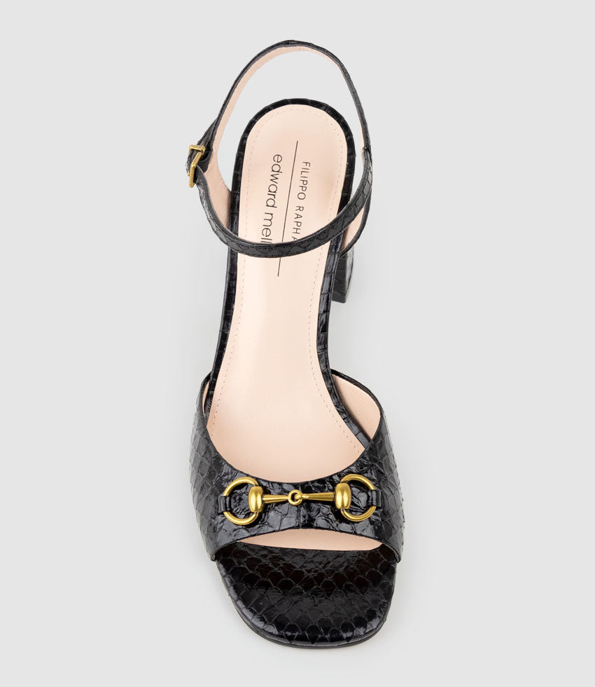 KATO85 Sandal with Horsebit in Black Snake