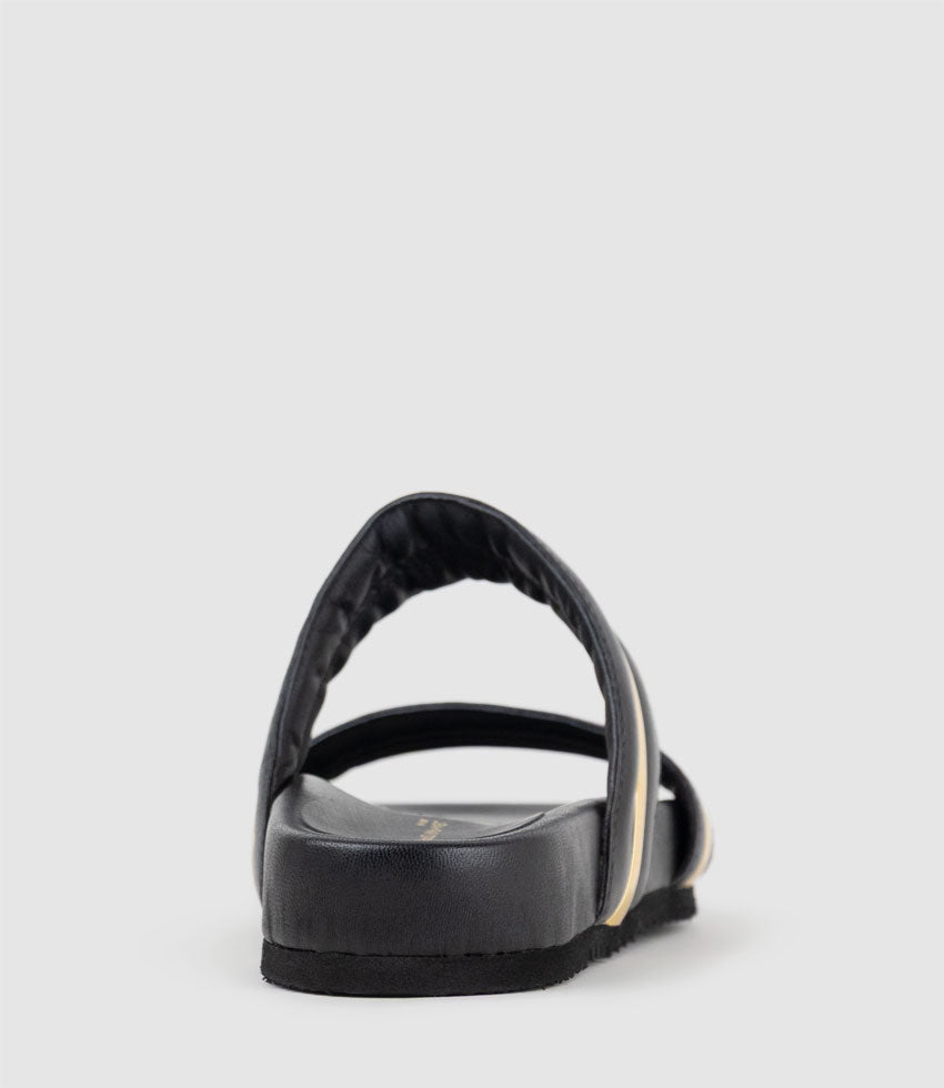 KELLIS Two Strap Slide with Stripe in Black - Edward Meller