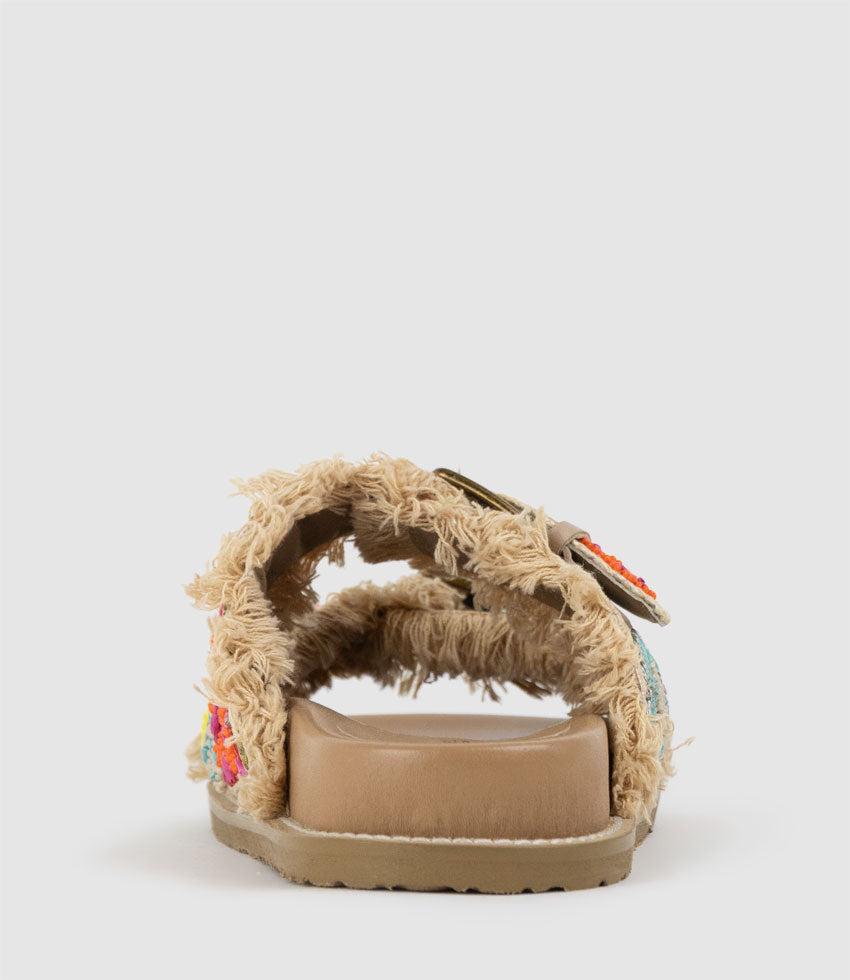 KIMORA Embroidered Slide in Raffia - Edward Meller