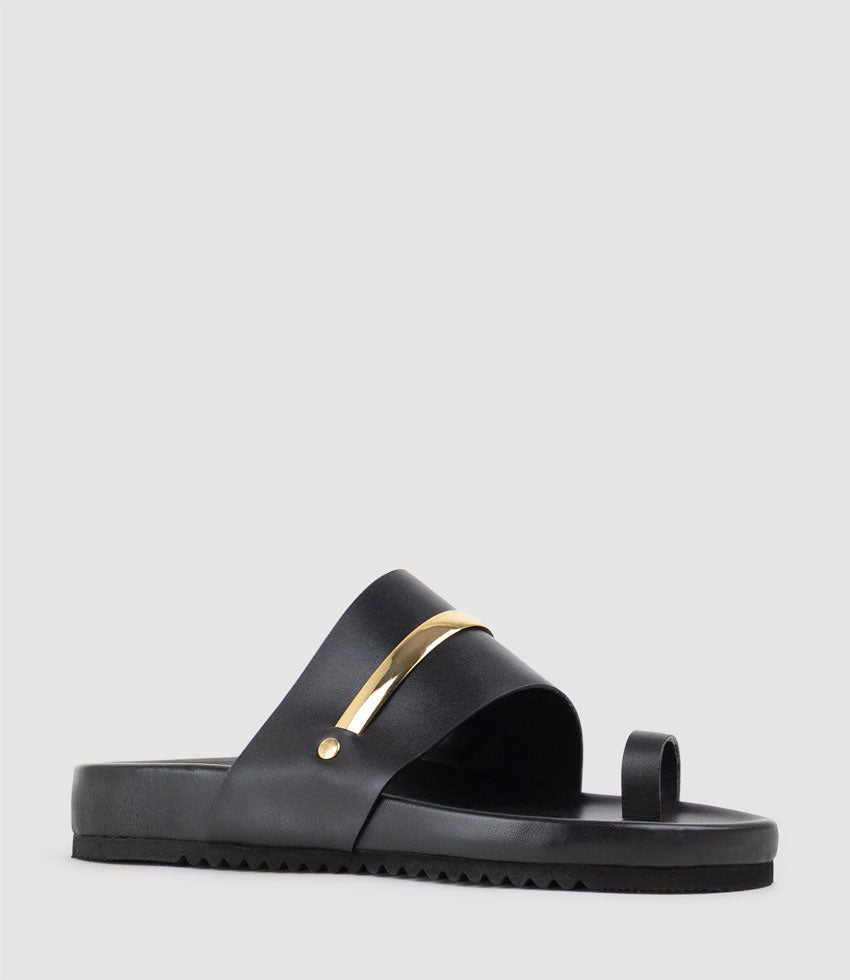 KOLE Toe Thong Slide with Stripe in Black - Edward Meller
