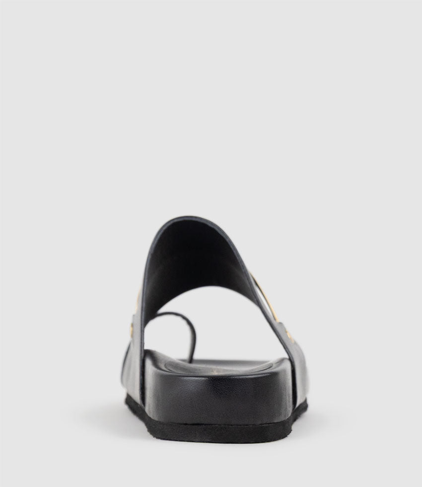KOLE Toe Thong Slide with Stripe in Black - Edward Meller