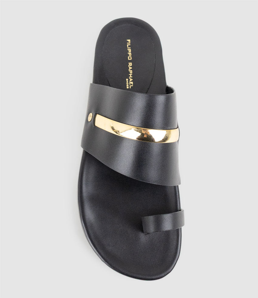 KOLE Toe Thong Slide with Stripe in Black - Edward Meller