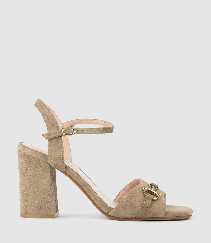 KYSAN85 Sandal with Asymmetrical Trim in Camel Suede - Edward Meller