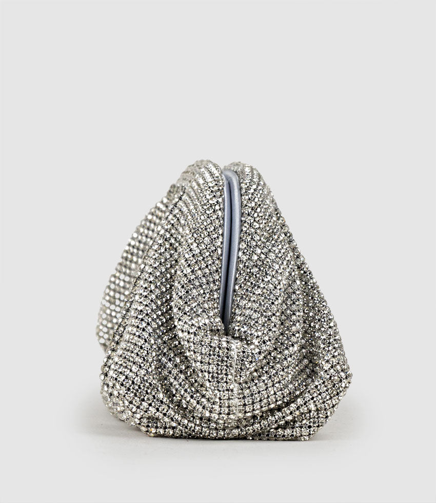 NAIA Foldover Clutch in White Polkadot Satin - Edward Meller