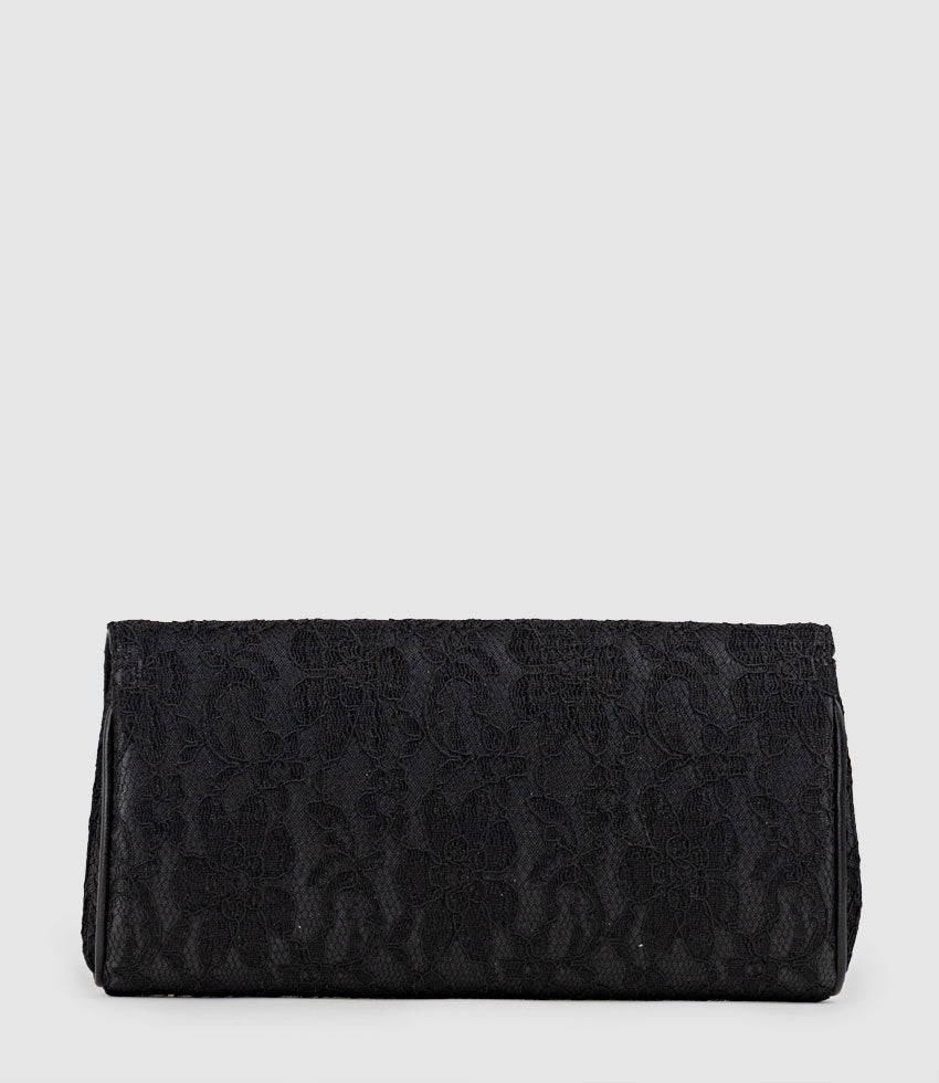 NAIA Foldover Clutch in Black Lace - Edward Meller