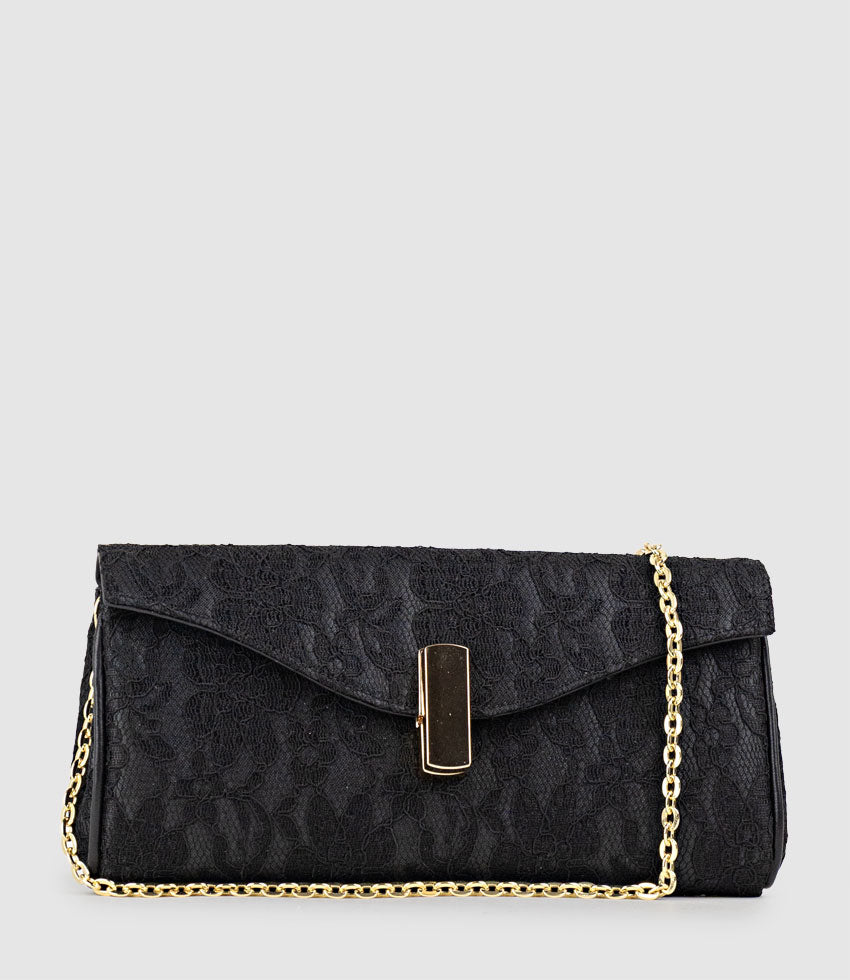 NAIA Foldover Clutch in Black Lace - Edward Meller