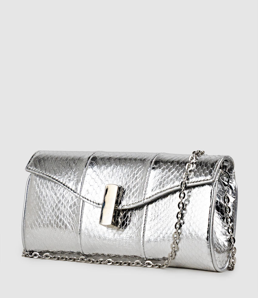 NAIA Foldover Clutch in Silver Snake - Edward Meller