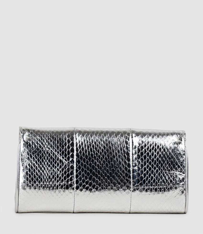 NAIA Foldover Clutch in Silver Snake - Edward Meller