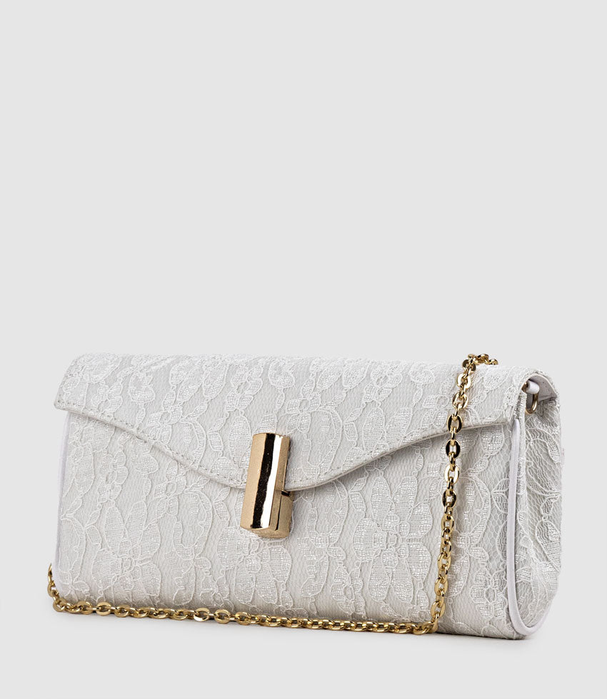 NAIA Foldover Clutch in White Lace - Edward Meller