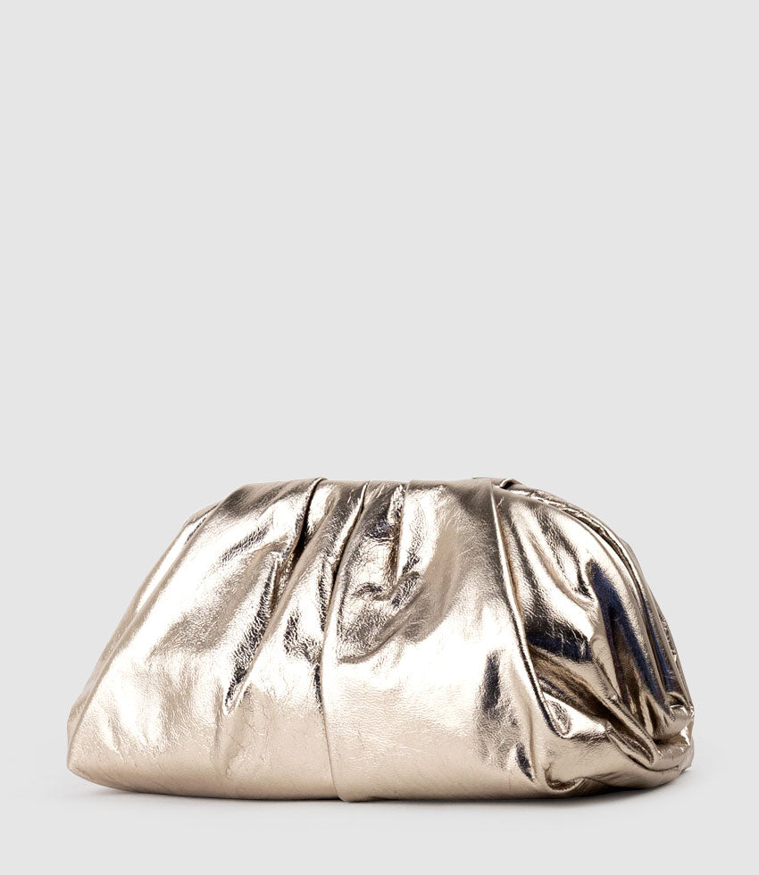 NEVA Ruched Frame Clutch in Pewter - Edward Meller