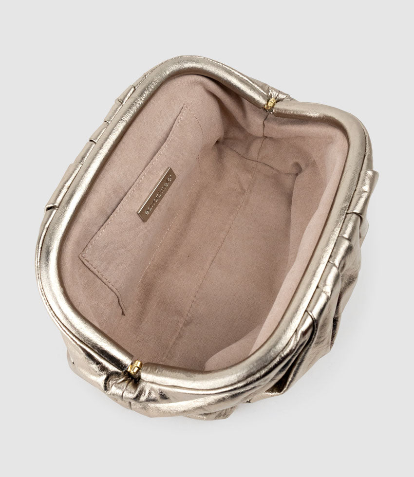 NEVA Ruched Frame Clutch in Pewter - Edward Meller