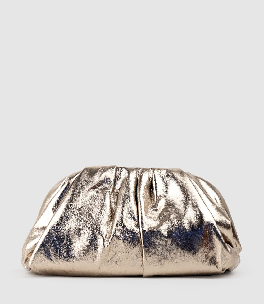 NEVA Ruched Frame Clutch in Pewter - Edward Meller