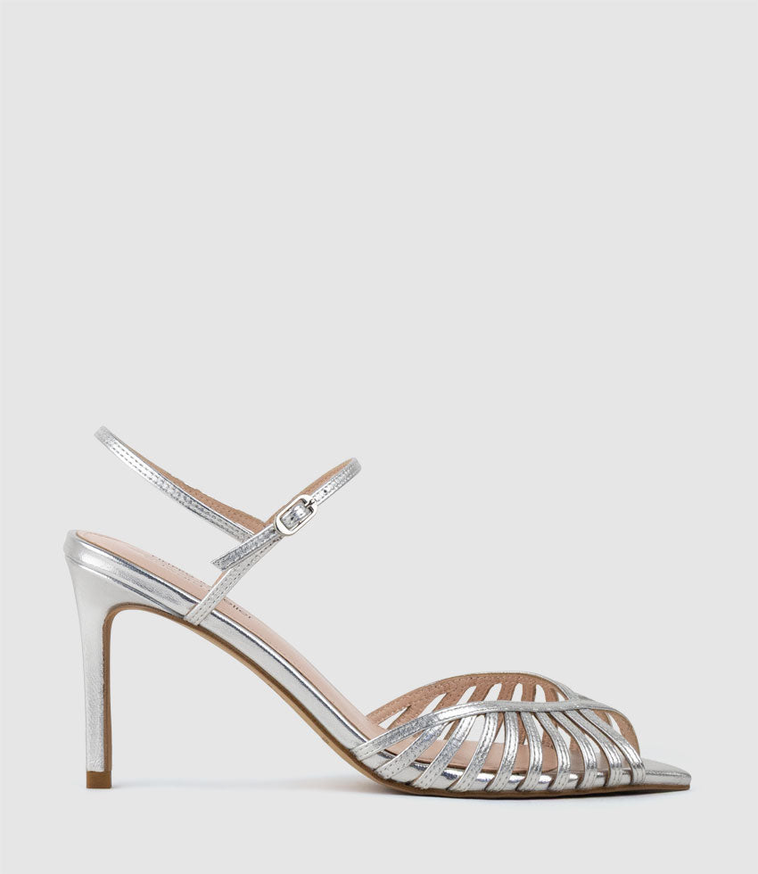 OLIVIA85 Pointed Open Toe Strappy Sandal in Silver - Edward Meller