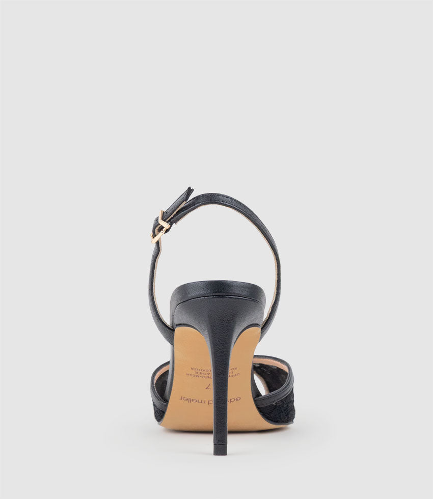 OREGAN85 Pointed Open Toe Lace Sandal in Black - Edward Meller