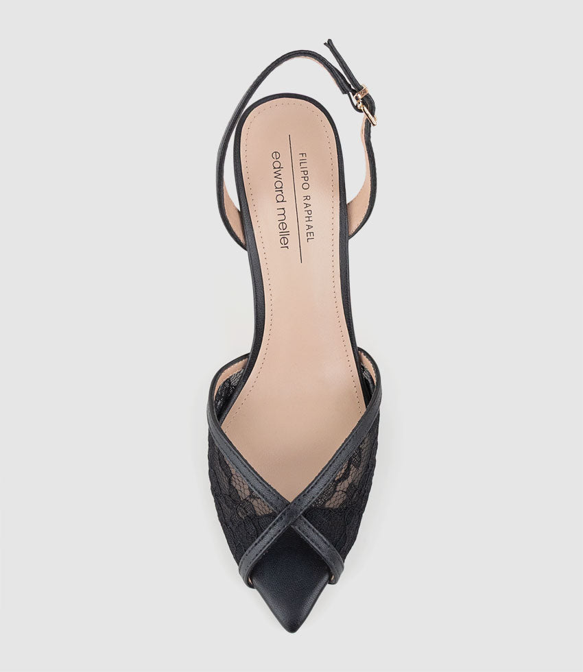 OREGAN85 Pointed Open Toe Lace Sandal in Black - Edward Meller