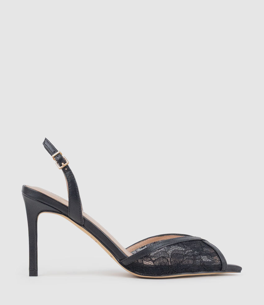 OREGAN85 Pointed Open Toe Lace Sandal in Black - Edward Meller