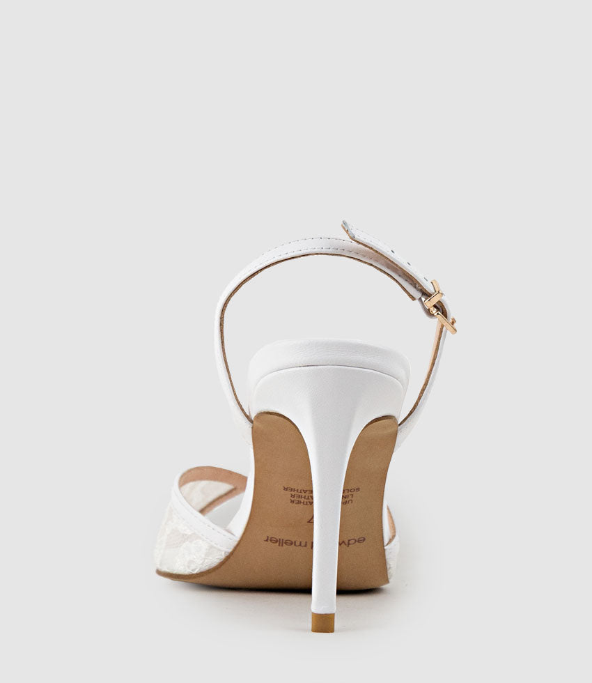 OREGAN85 Pointed Open Toe Lace Sandal in White - Edward Meller