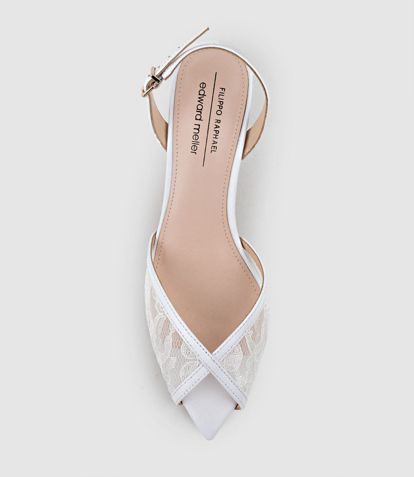 OREGAN85 Pointed Open Toe Lace Sandal in White - Edward Meller