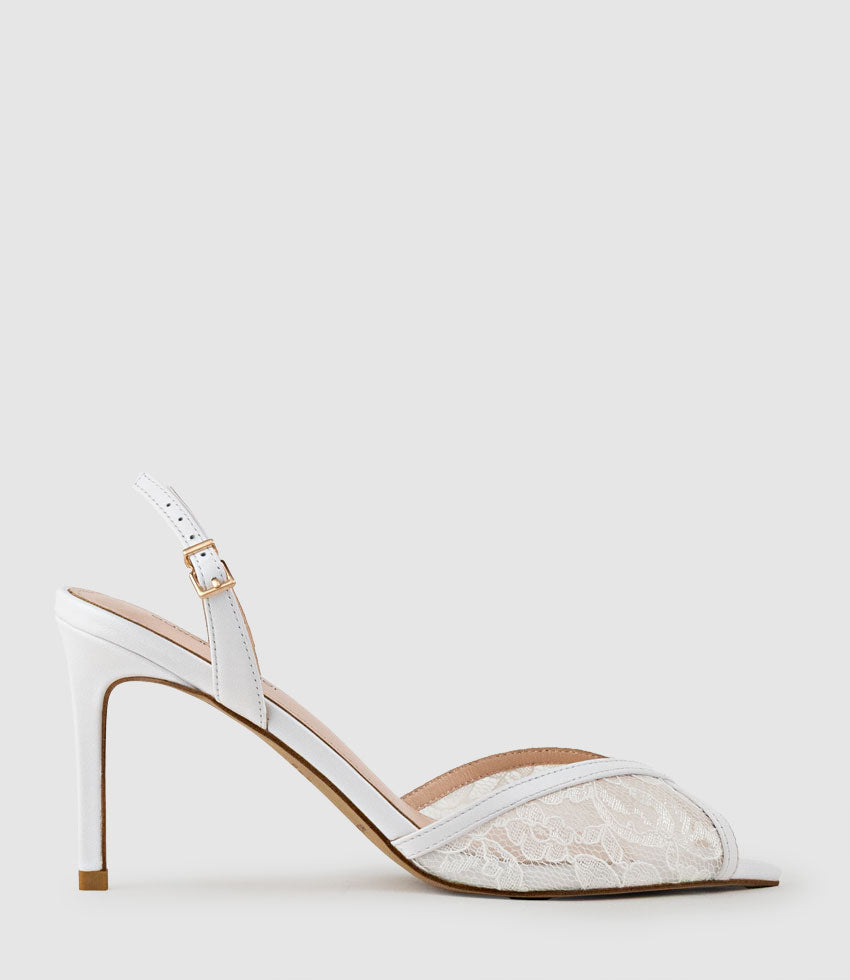 OREGAN85 Pointed Open Toe Lace Sandal in White - Edward Meller