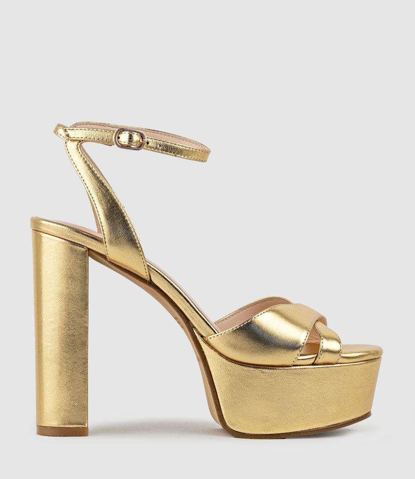 RACHEL125 Crossover Platform Sandal in Aged Gold