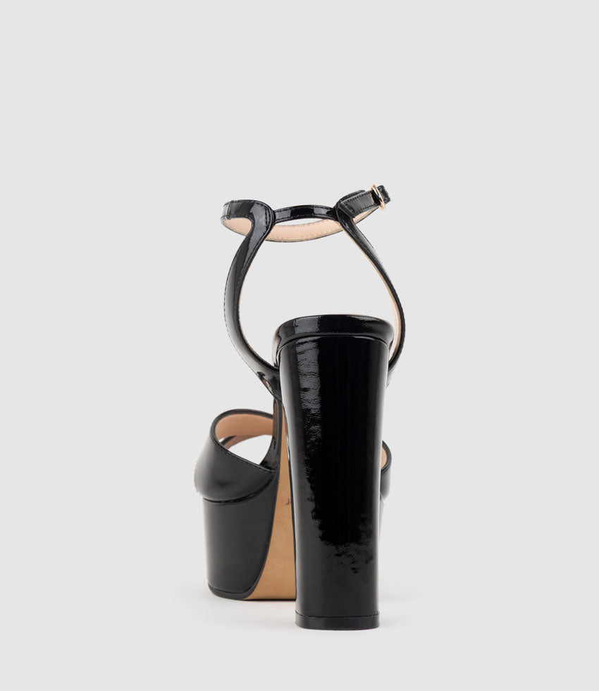 RACHEL125 Crossover Platform Sandal in Black Patent - Edward Meller