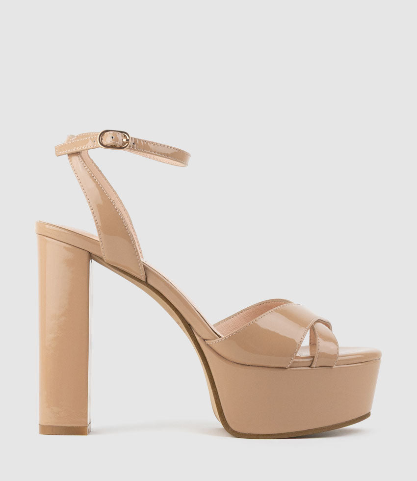 RACHEL125 Crossover Platform Sandal in Nude Patent - Edward Meller