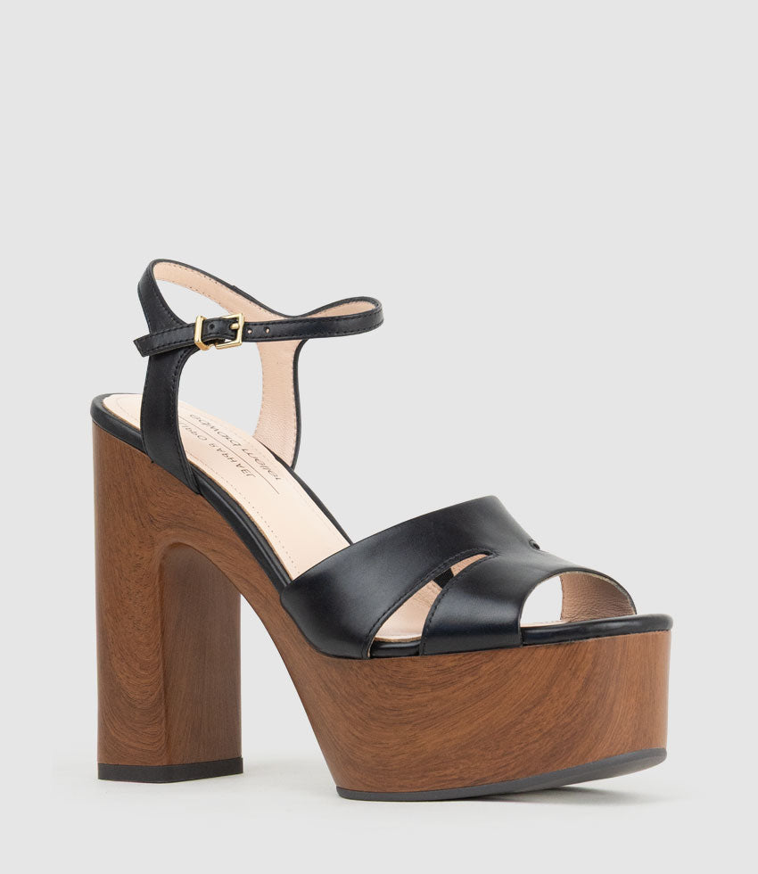 REY125 Platform Unit Sandal in Black Calf - Edward Meller