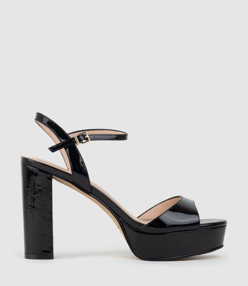 ROYAL100 Platform Sandal in Black Patent - Edward Meller
