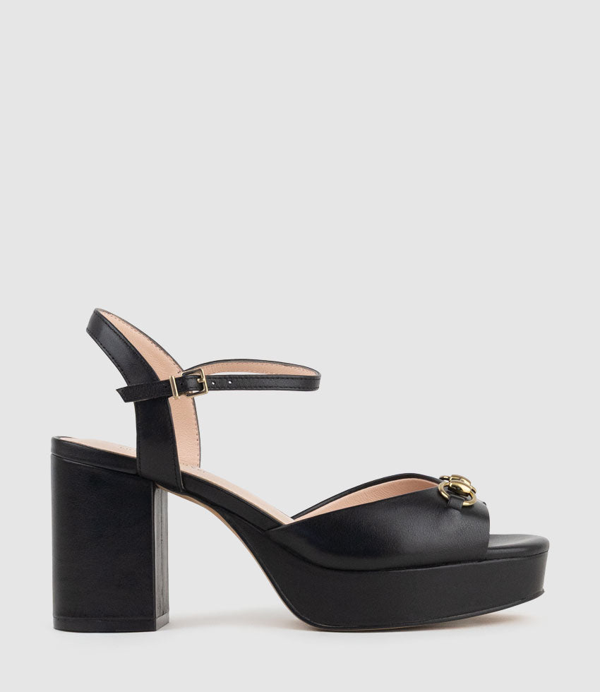 RULIA80 Platform Sandal with Trim in Black Calf - Edward Meller