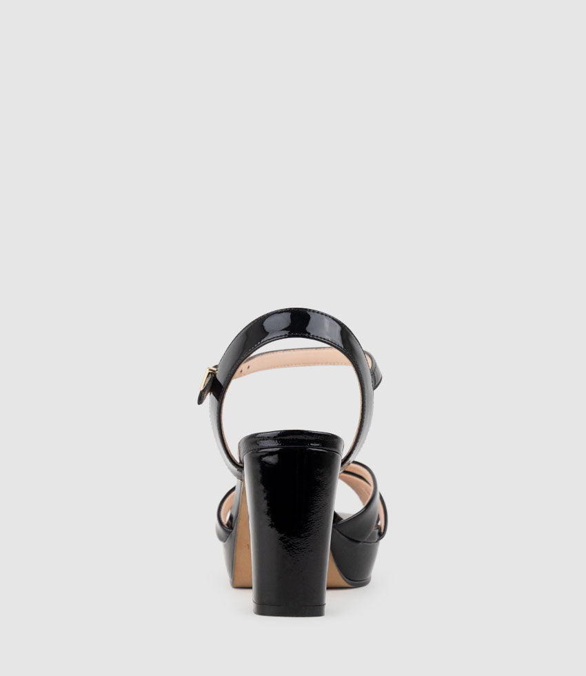 RYLIN80 Multistrap Platform Sandal in Black Patent - Edward Meller
