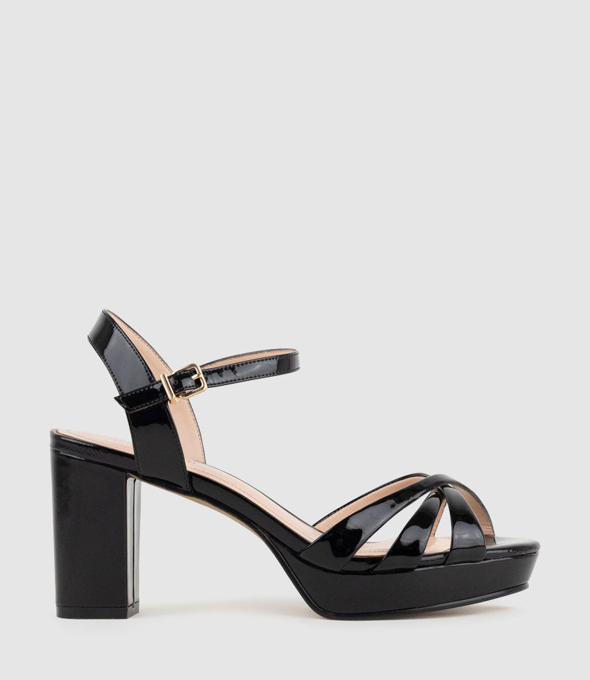 RYLIN80 Multistrap Platform Sandal in Black Patent - Edward Meller