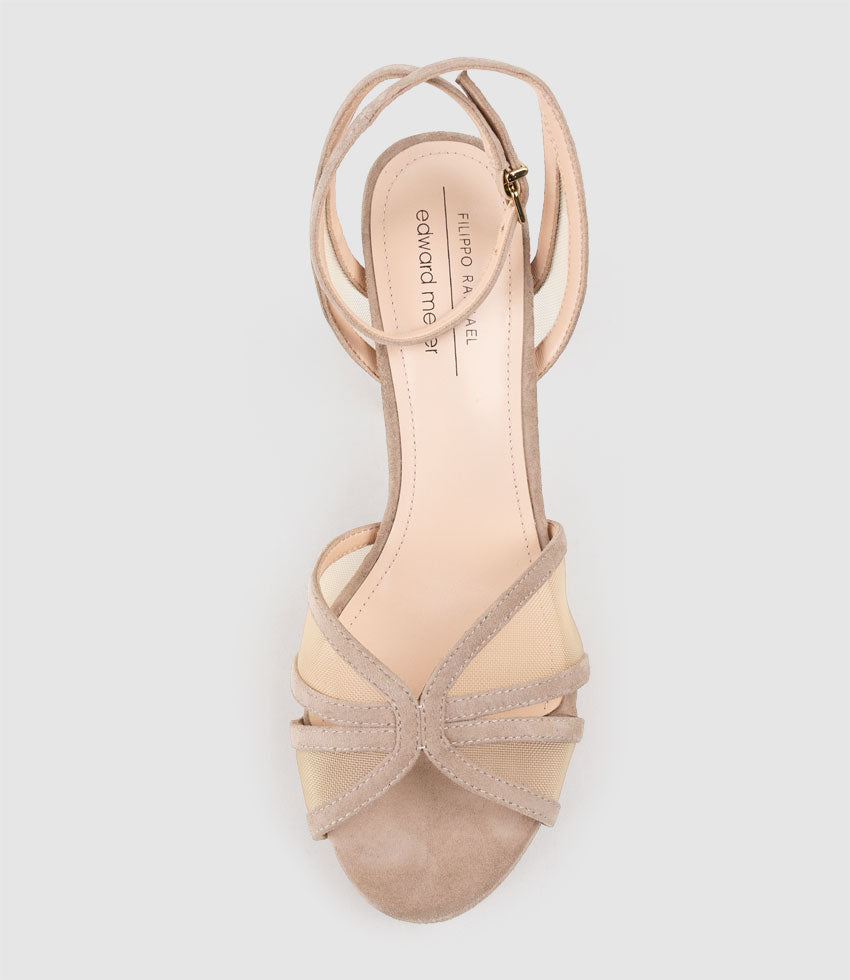 RYNNE100 Mesh Platform Sandal in Nude Suede - Edward Meller