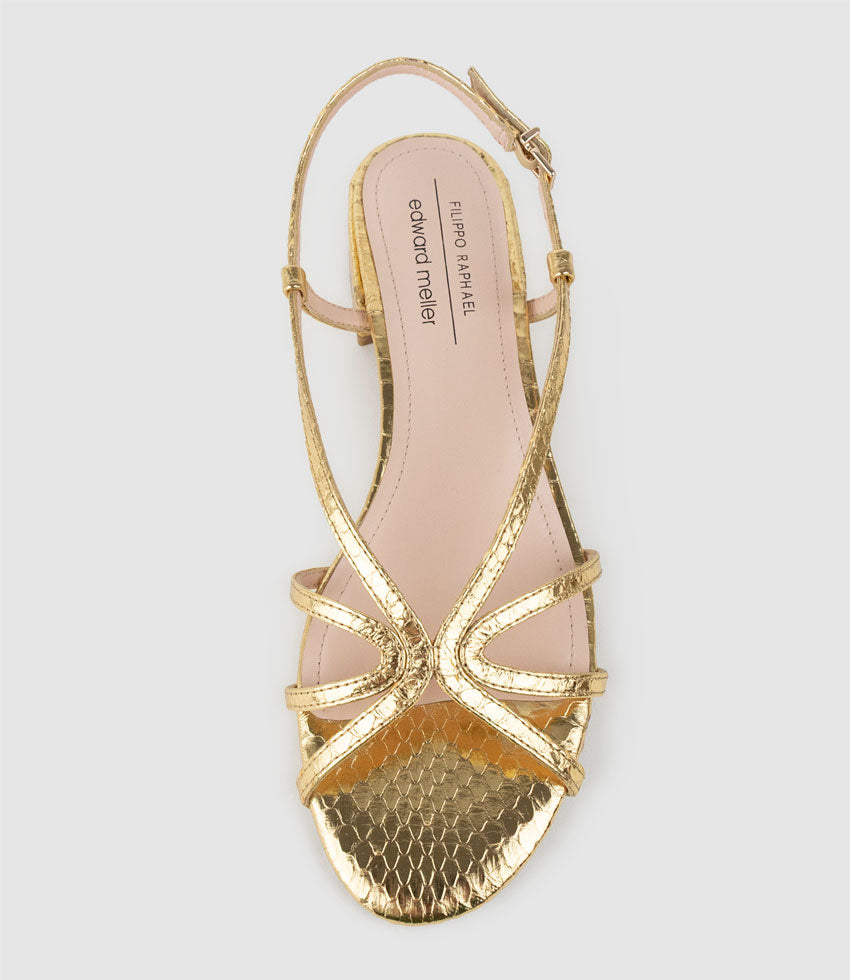 SAISA30 Strappy Sandal in Gold Snake - Edward Meller