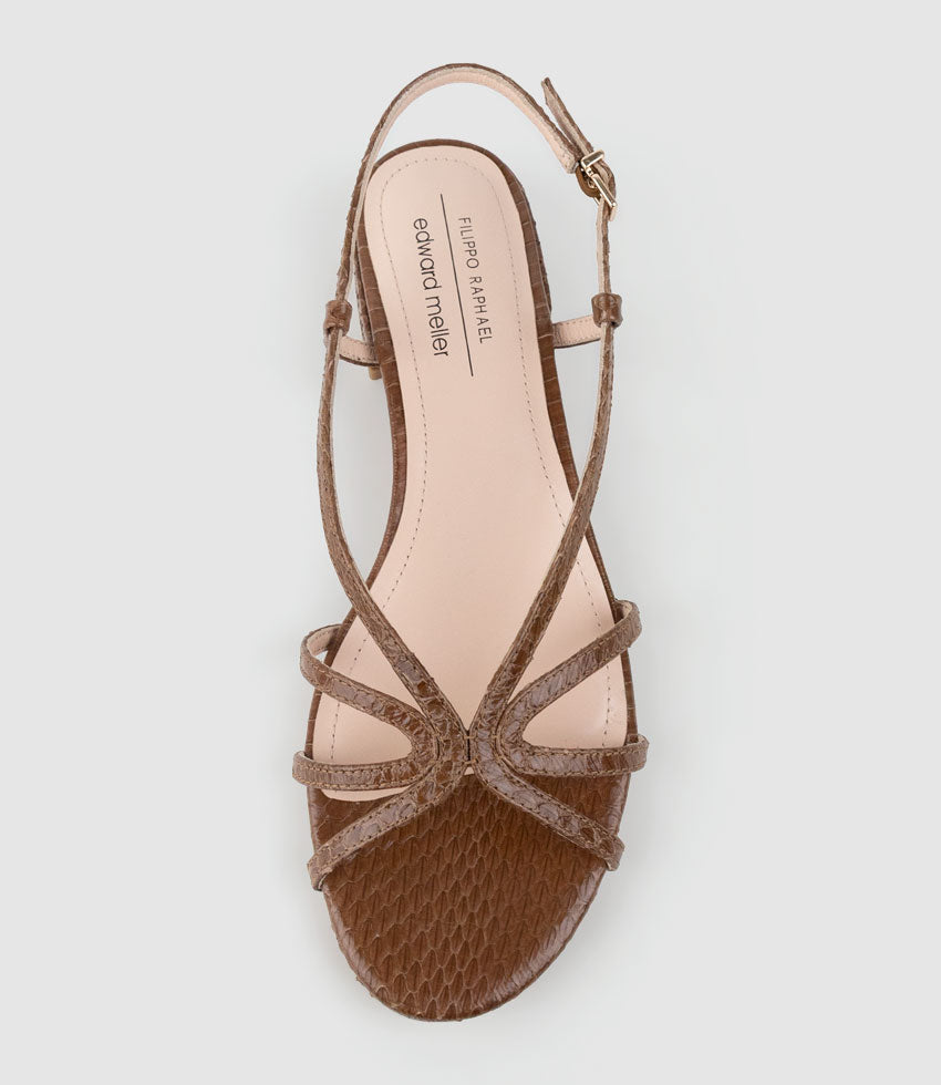 SAISA30 Strappy Sandal in Tan Snake - Edward Meller