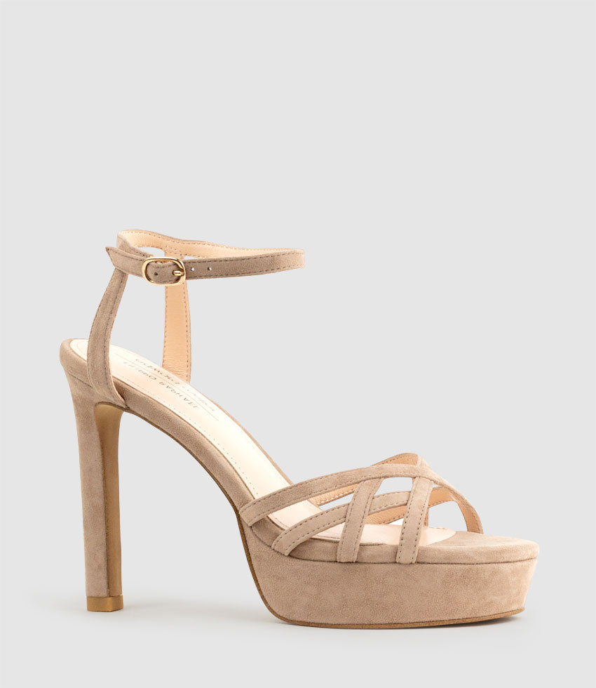 SAMI110 Lattice Front Platform Sandal in Nude Suede - Edward Meller