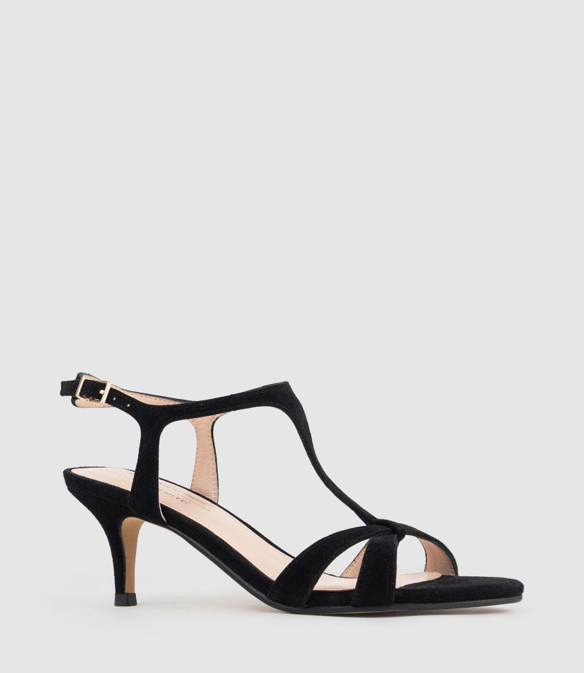 SANNA60 T-Bar Sandal in Black Suede - Edward Meller