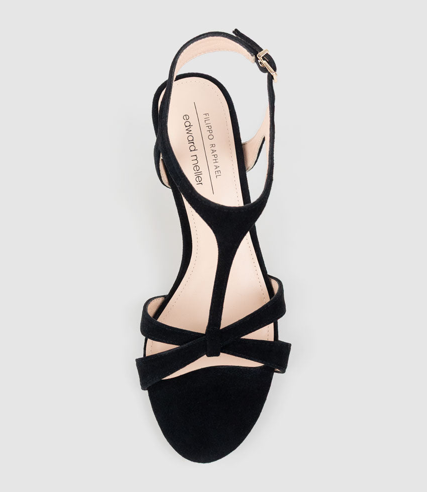 SANNA60 T-Bar Sandal in Black Suede - Edward Meller