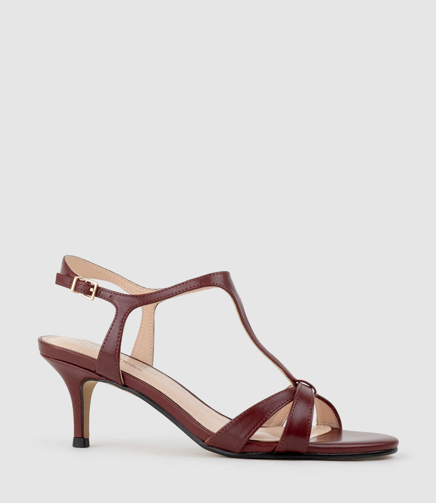 SANNA60 T-Bar Sandal in Garnet Calf - Edward Meller