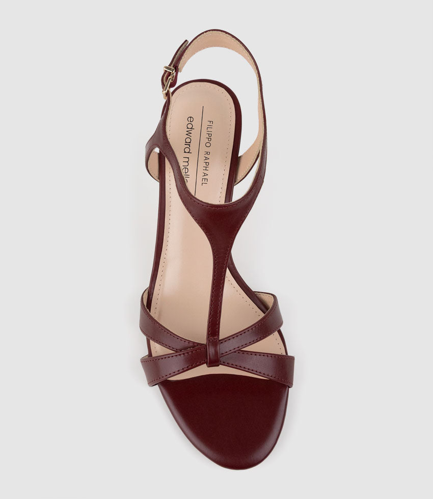 SANNA60 T-Bar Sandal in Garnet Calf - Edward Meller