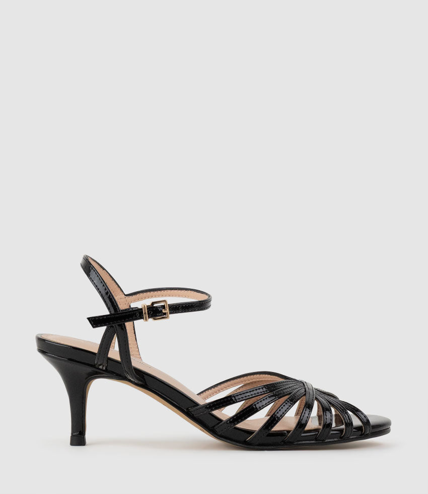 SASSY60 Strappy Sandal in Black Patent - Edward Meller