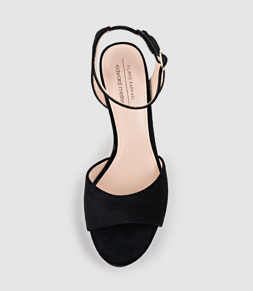 SELMA110 Open Toe Platform Sandal in Black Suede - Edward Meller