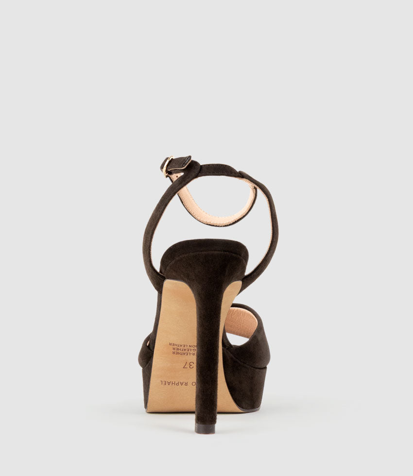 SELMA110 Open Toe Platform Sandal in Chocolate Suede - Edward Meller