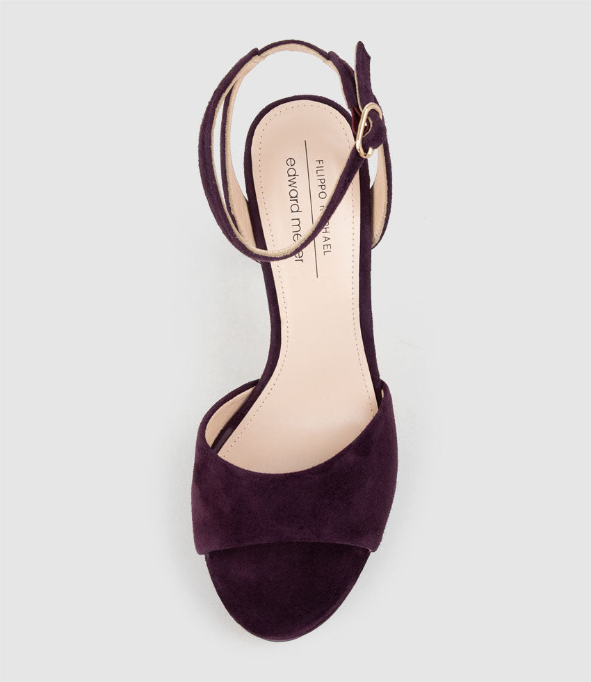 SELMA110 Open Toe Platform Sandal in Eggplant Suede - Edward Meller