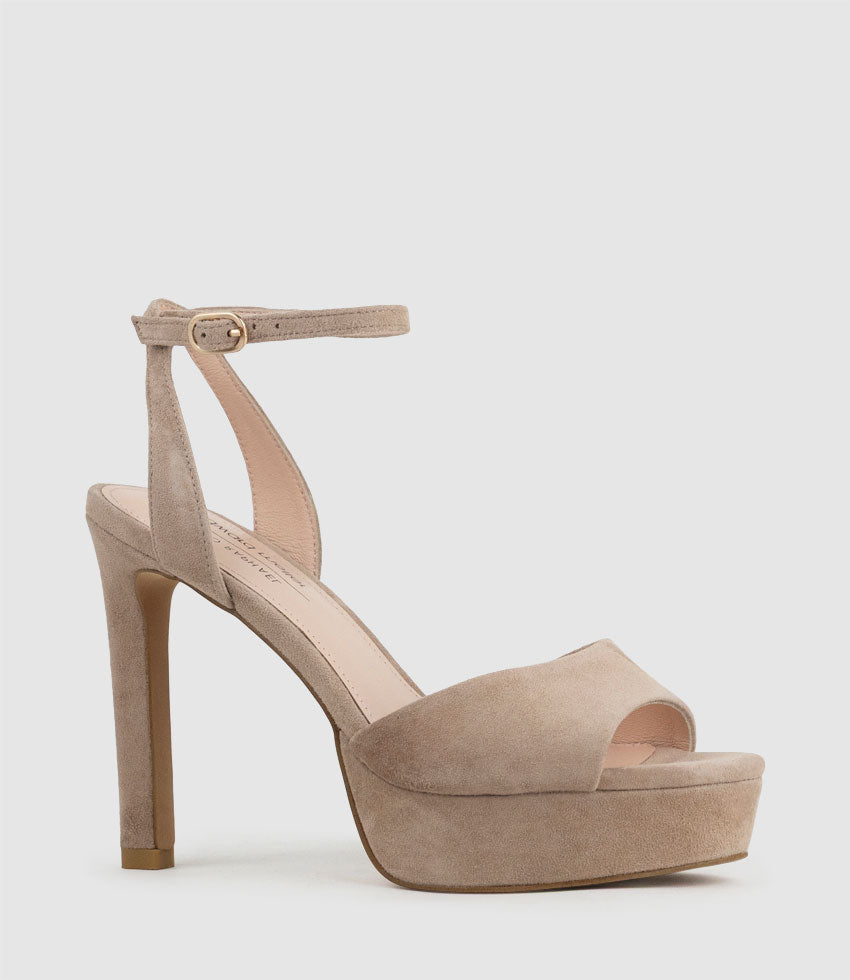 SELMA110 Open Toe Platform Sandal in Nude Suede - Edward Meller