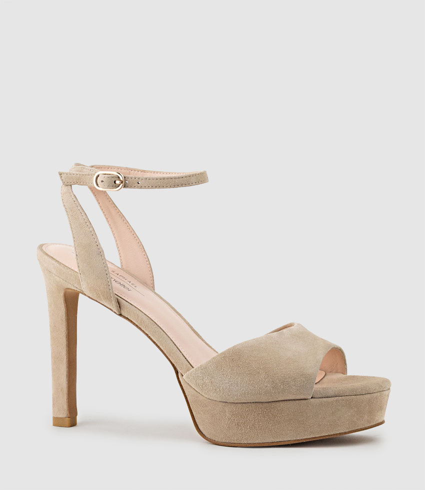 SELMA110 Open Toe Platform Sandal in Sand Suede - Edward Meller