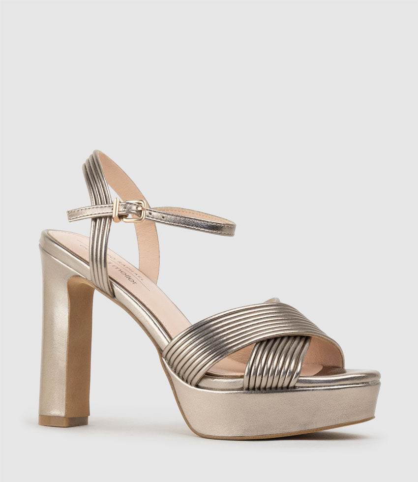 SORROW110 Tubed Crossover Platform Sandal in Pewter | Edward Meller