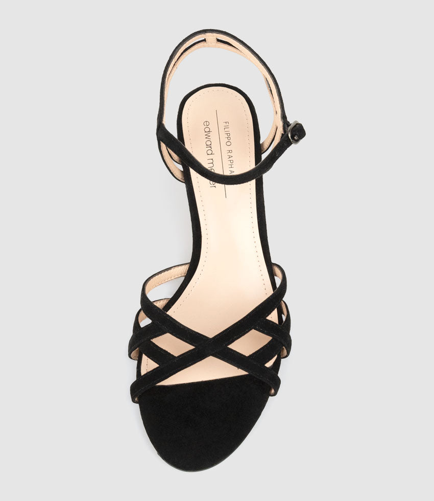 SORYN55 Lattice Front Sandal in Black Suede - Edward Meller