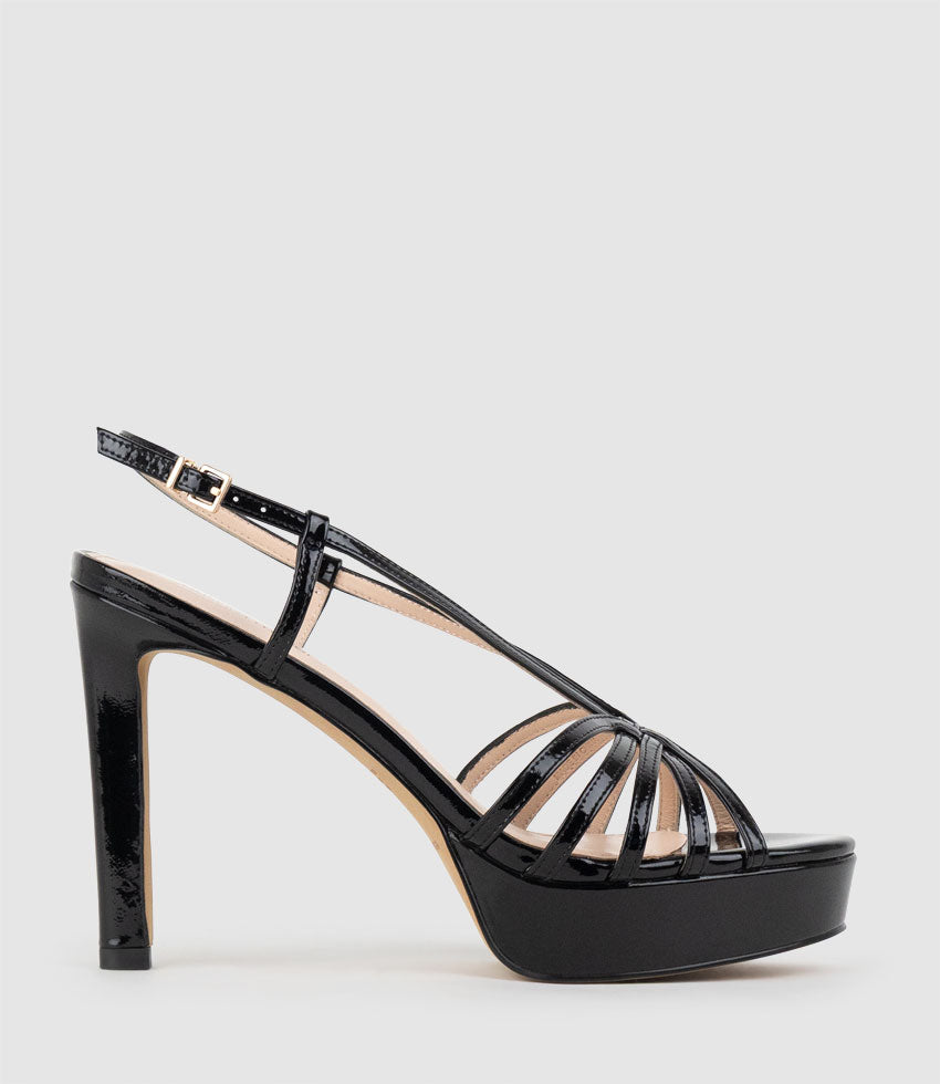 SUMMER110 Strappy Platform Sandal in Black Patent