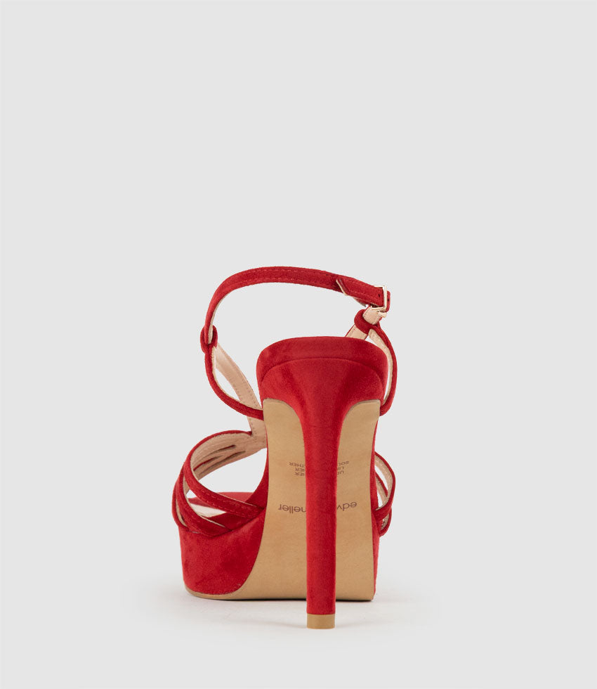 SUMMER110 Strappy Platform Sandal in Red Suede